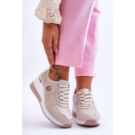 S.Barski Sapatos esportivos femininos Rebeca bege de couro com cunha 1