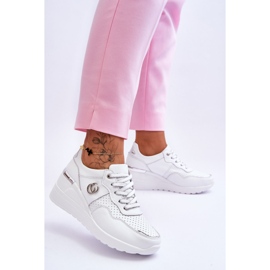 S.Barski Sapatos esportivos femininos de couro com cunha branco-prateado Rebeca 2