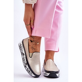 S.Barski Tênis feminino de couro sem cadarço dourado Ottavia 1