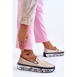 S.Barski Tênis feminino de couro sem cadarço dourado Ottavia 2