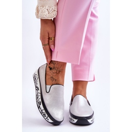 S.Barski Tênis feminino de couro sem cadarço prata Ottavia 1