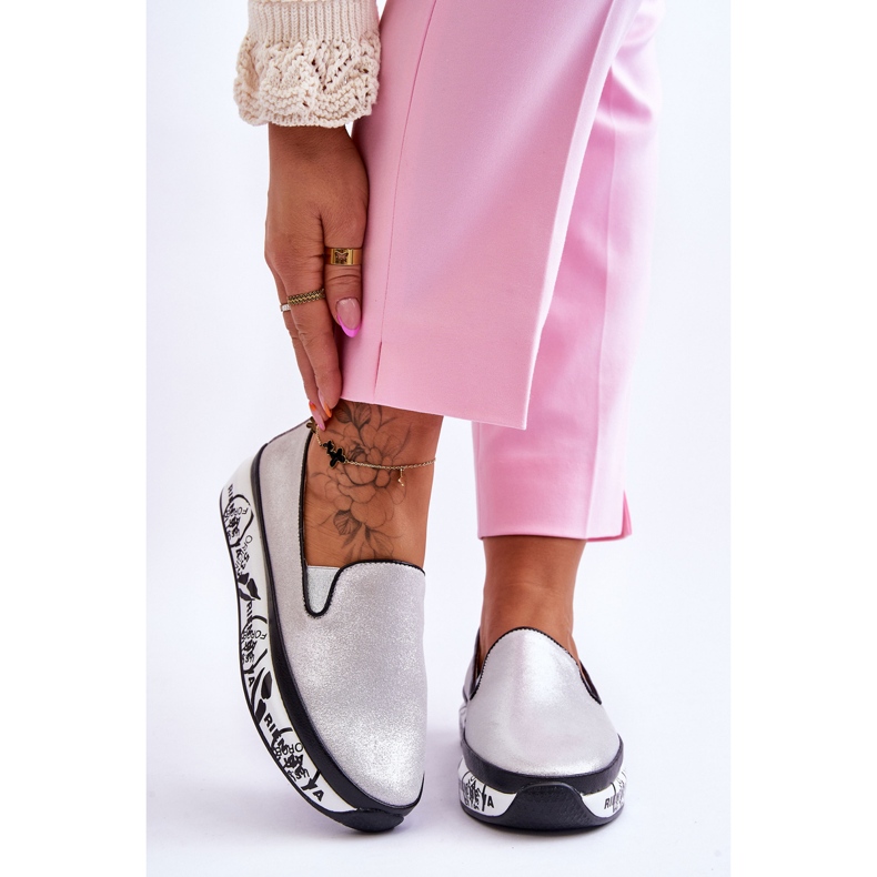 S.Barski Tênis feminino de couro sem cadarço prata Ottavia 1