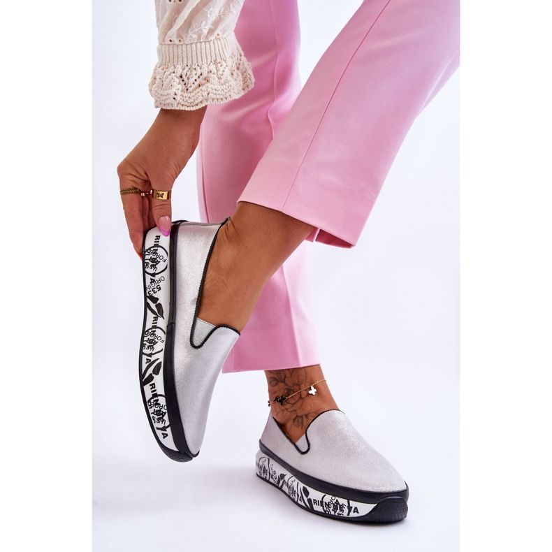 S.Barski Tênis feminino de couro sem cadarço prata Ottavia 2