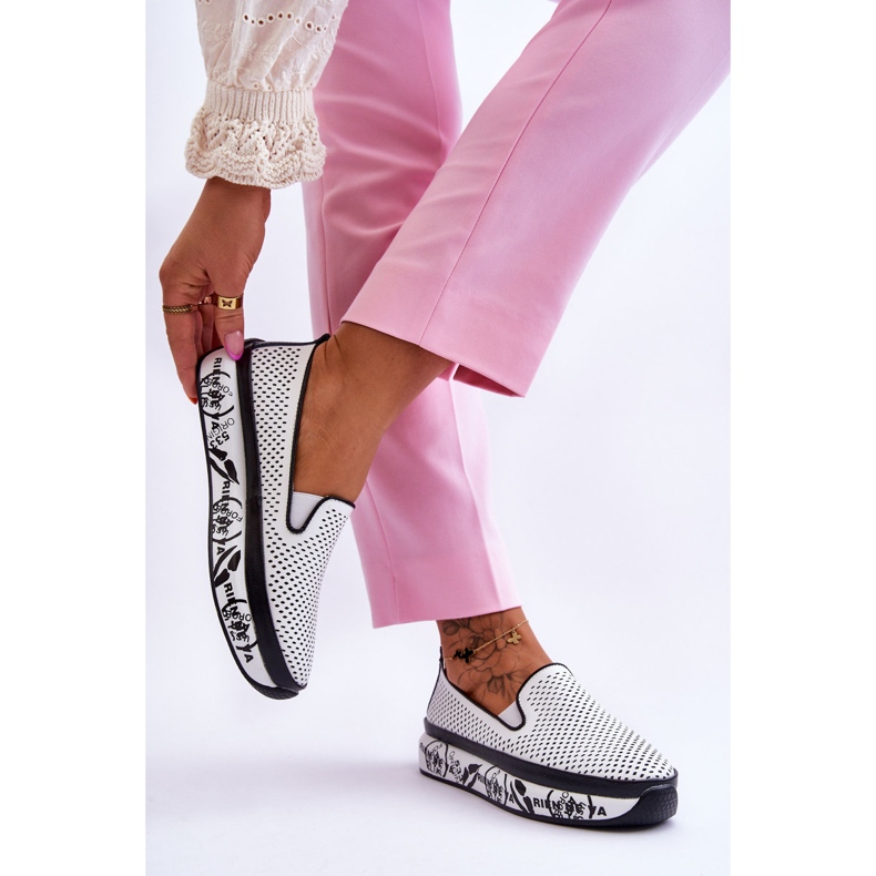 S.Barski Tênis feminino de couro vazado sem cadarço branco Sorito 2