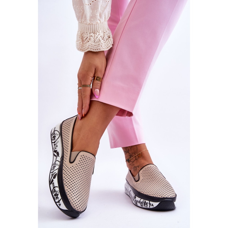 S.Barski Tênis feminino de couro vazado sem cadarço bege Sorito 2