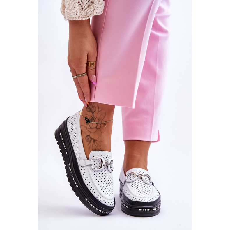 S.Barski Mocassins Clássicos De Couro Abertos Com Decoração Rendy Branca branco 1