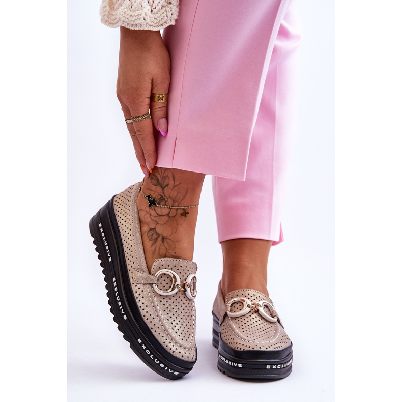 S.Barski Mocassins clássicos de couro vazados com decoração Rendy dourada dourado 1