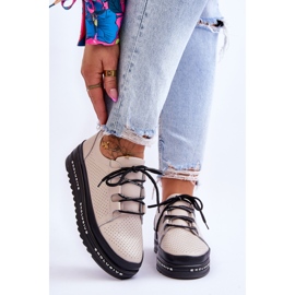 S.Barski Sapatos Esportivos De Couro Openwork Bege Leonor 1