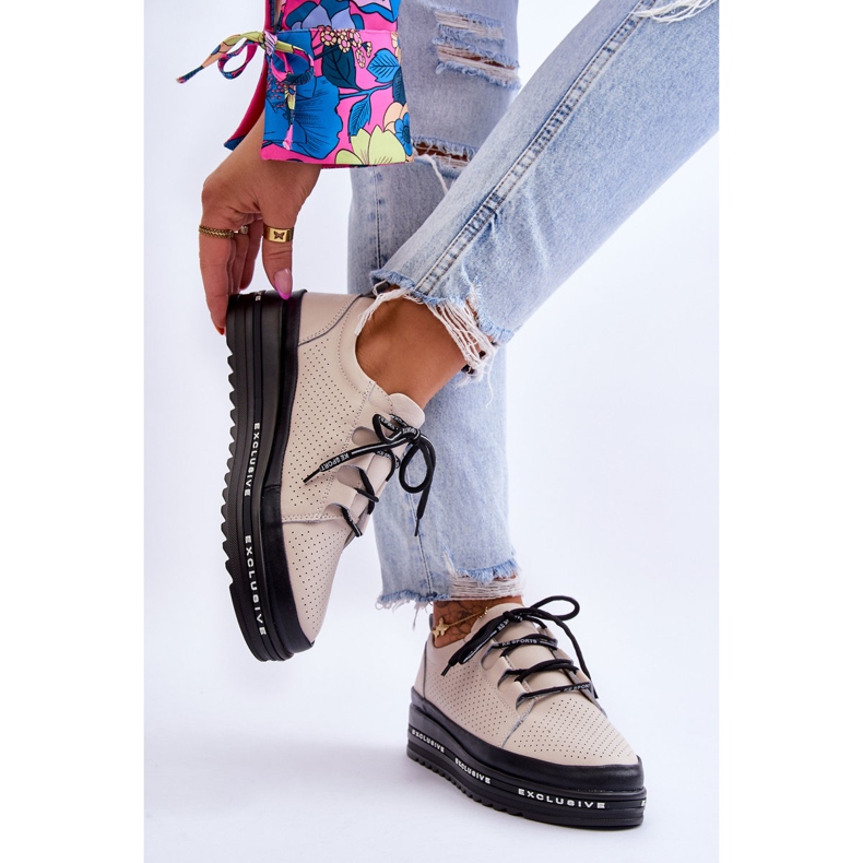 S.Barski Sapatos Esportivos De Couro Openwork Bege Leonor 2