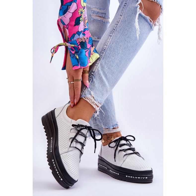 S.Barski Sapatos desportivos de couro bordado branco Leonor 2