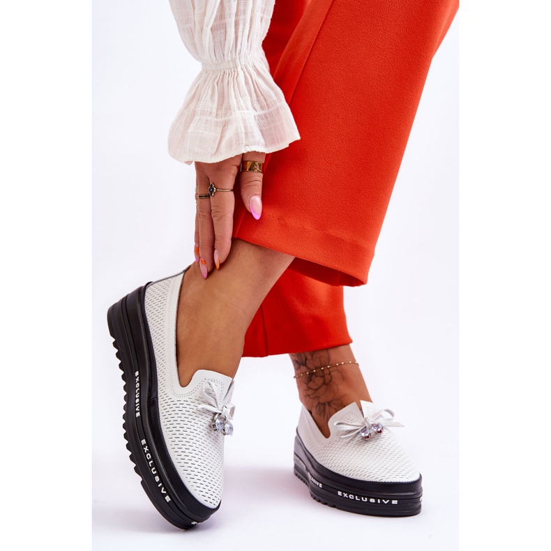 S.Barski Tênis de couro sem cadarço feminino corvo branco 2