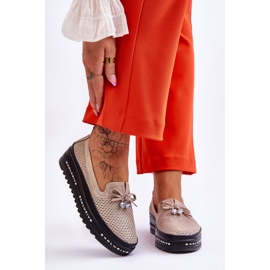 S.Barski Tênis feminino de couro sem cadarço dourado brilhante Raven 1