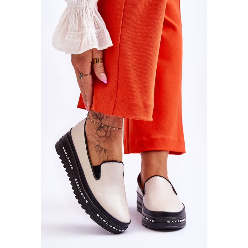 S.Barski Tênis plataforma de couro bege Madeline sem cadarço 1