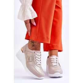 S.Barski Tênis feminino de couro com salto dourado Beatris 1