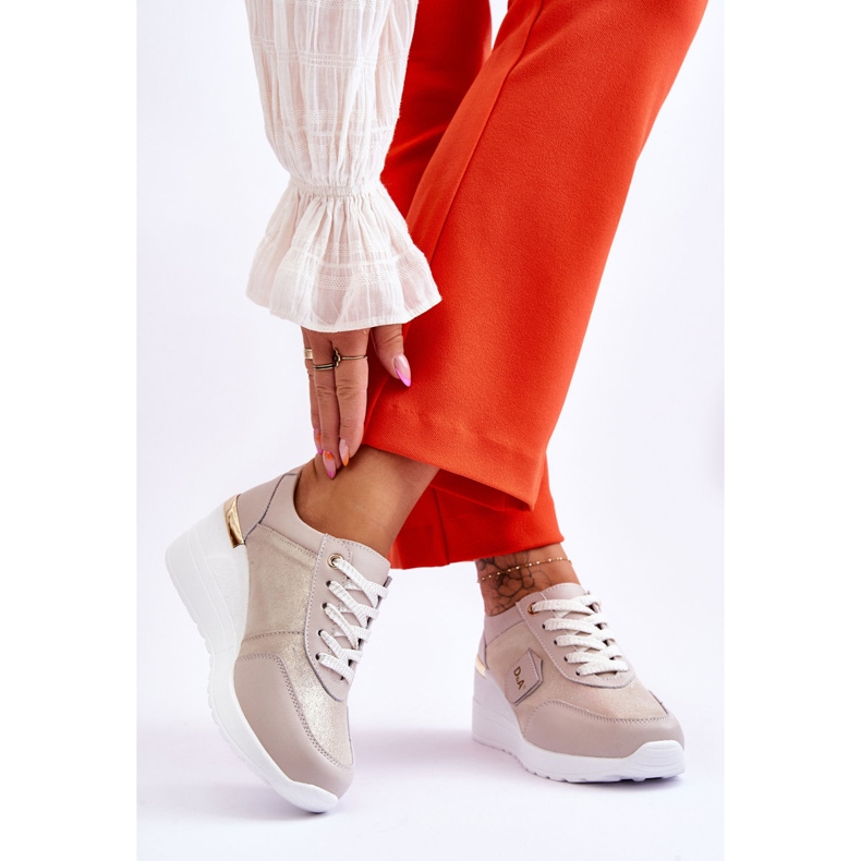 S.Barski Tênis feminino de couro com salto dourado Beatris 2