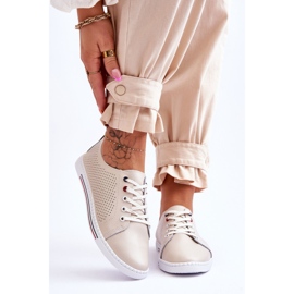 S.Barski Tênis feminino de couro bordado bege Ferone 1