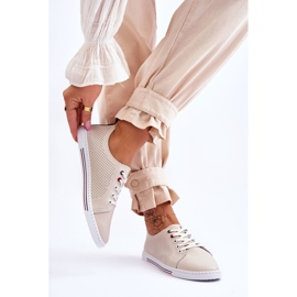 S.Barski Tênis feminino de couro bordado bege Ferone 2