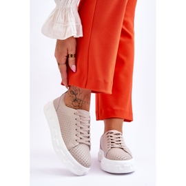 S.Barski Sapatos esportivos de couro em plataforma robusta bege Montigo 1