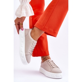 S.Barski Sapatos esportivos de couro em plataforma robusta bege Montigo 2