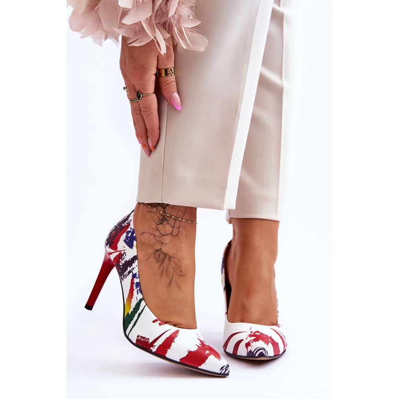 Lewski Shoes Sapatos leski de salto alto de couro da moda 2659 branco e vermelho 1