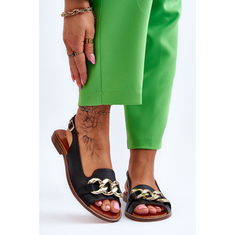 Lewski Shoes Sandália feminina de couro sapatos Lewski 3230 Black Peas preto 1