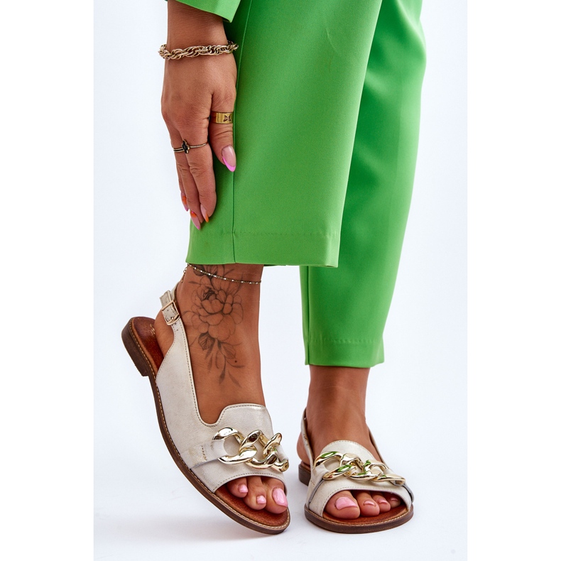 Lewski Shoes Sandália feminina de couro sapatos Lewski 3230 bege-ouro marrom 1