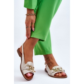 Lewski Shoes Sandália feminina de couro sapatos Lewski 3230 bege-ouro castanho 2