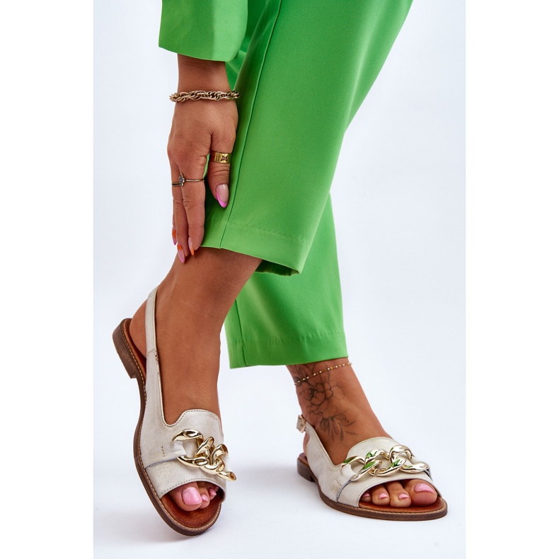 Lewski Shoes Sandália feminina de couro sapatos Lewski 3230 bege-ouro marrom 2