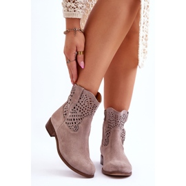 Lewski Shoes Botas femininas de camurça vazadas Sapatos Leski 3301 Cappuccino marrom 1