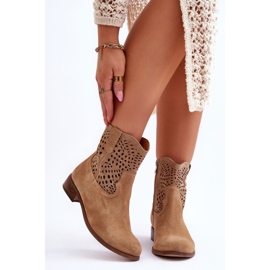 Lewski Shoes Botas femininas de camurça vazadas sapatos Leski 3301 bege 1