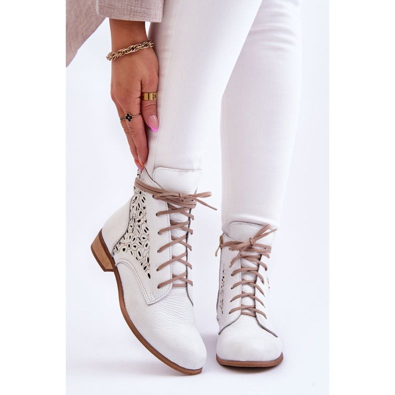 Lewski Shoes Botas femininas de couro com zíper sapatos esquerdos 3186 ervilhas brancas branco 1