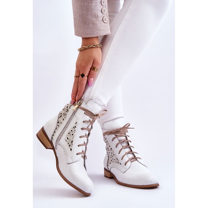 Lewski Shoes Botas femininas de couro com zíper sapatos esquerdos 3186 ervilhas brancas branco 2