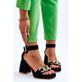 Lewski Shoes Sandálias femininas de camurça com salto maciço sapatos Leski 3207 preto 1