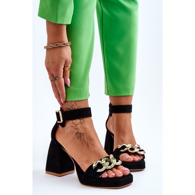 Lewski Shoes Sandálias femininas de camurça com salto maciço sapatos Leski 3207 preto 1