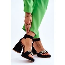 Lewski Shoes Sandálias femininas de camurça com salto maciço sapatos Leski 3207 preto 2