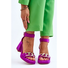 Lewski Shoes Sandália feminina de camurça com salto maciço Leski Shoes 3207 fúcsia rosa 1