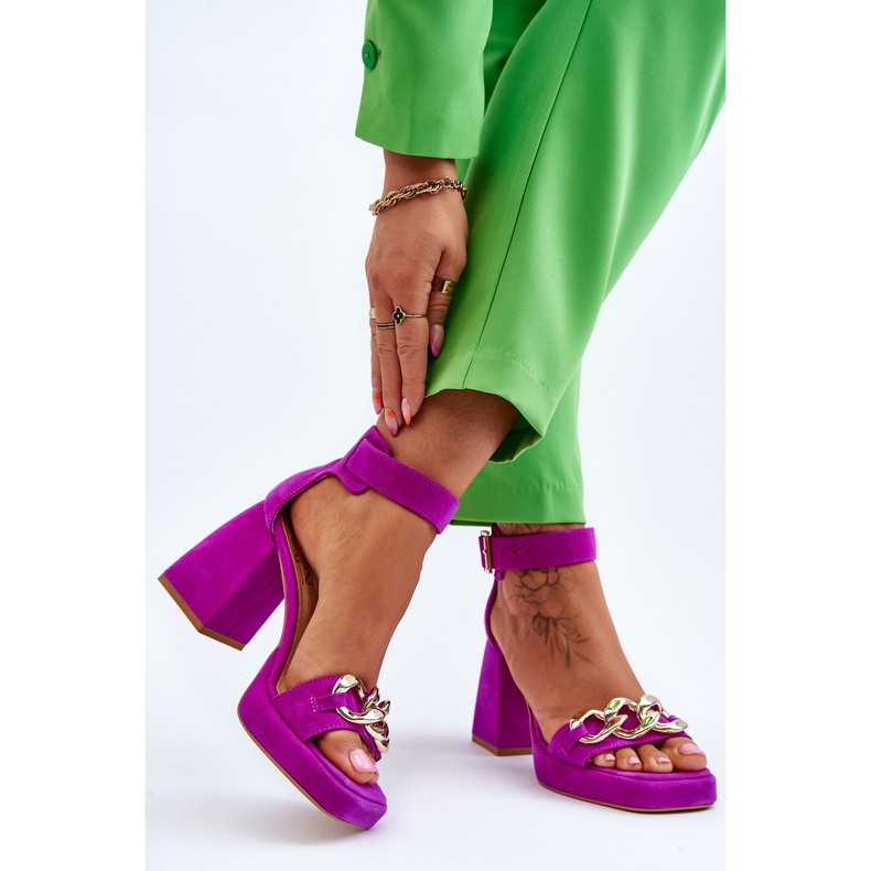 Lewski Shoes Sandália feminina de camurça com salto maciço Leski Shoes 3207 fúcsia rosa 2