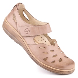 Sapatos femininos confortáveis em couro vazado com velcro bege Helios 4043 1 Sapatos femininos confortáveis em couro vazado com velcro bege Helios 4043 1