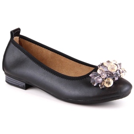 Sabrinas de mulher salto baixo em pele com cristais preto Filippo DP4527 2