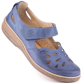 Sapatos femininos confortáveis em couro vazado com velcro, azul Helios 4043 1 Sapatos femininos confortáveis em couro vazado com velcro, azul Helios 4043 1