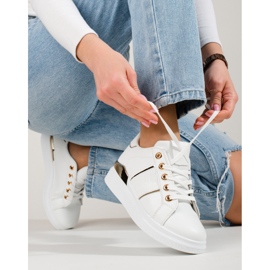 Sapatos esportivos femininos brancos e dourados Tênis Shelovet 1