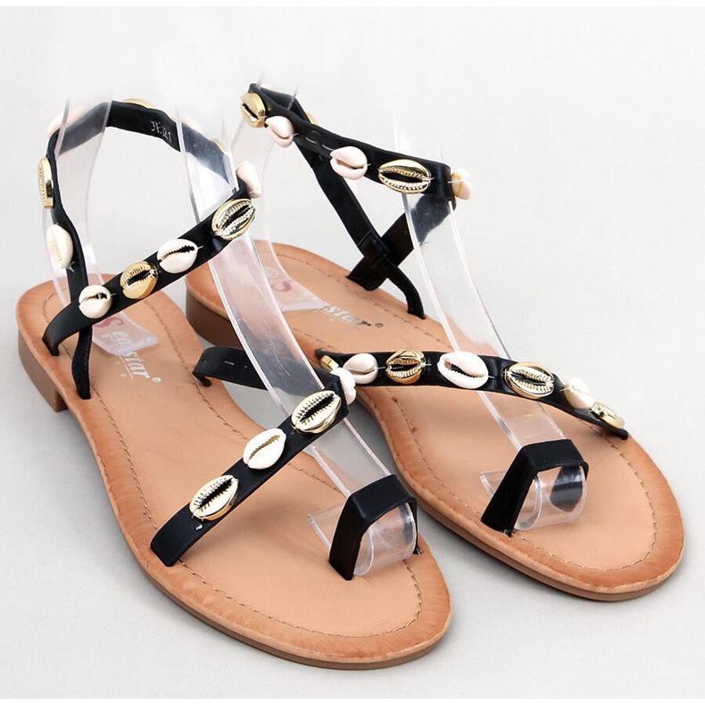 Seastar Chinelos Augello Black com conchas preto 1