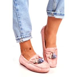 Mocassins femininos de camurça com franjas 20PB35-2003 rosa 1