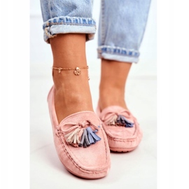 Mocassins femininos de camurça com franjas 20PB35-2003 rosa 3