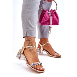 S.Barski Sandálias femininas de salto alto com cristais dourados 7