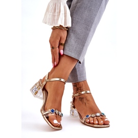 S.Barski Sandálias femininas de salto alto com cristais dourados 2