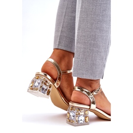 S.Barski Sandálias femininas de salto alto com cristais dourados 4