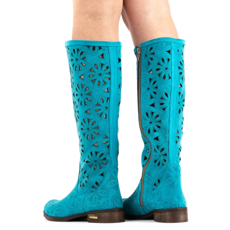 Olivier Botas femininas turquesa com bordados azul 1
