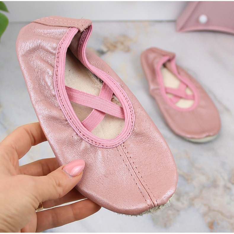 Sapatilhas de bailarina em pele para menina para dançar com elásticos rosa Nazo NB02 1 Sapatilhas de bailarina em pele para menina para dançar com elásticos rosa Nazo NB02 1