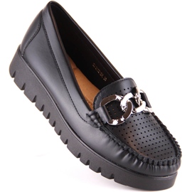 Mocassins femininos negros na plataforma com corrente Potocki YQ21021 preto 1